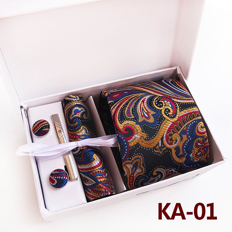 High quality 2024 Silk Jacquard Tie White Geometric Tie Hanky Cufflink Set Ties For Men Business Wedding Party
