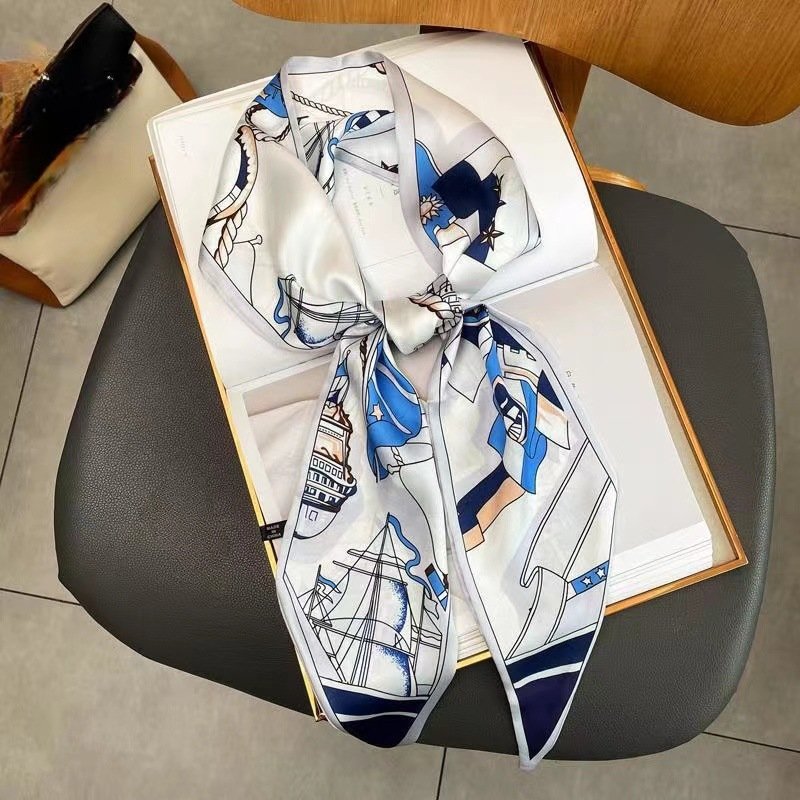 2024 Designer Print Tied Bag Handle Scarf Fashion Brand Hair Imitated Silk Scarf Small Long Neck Scarf