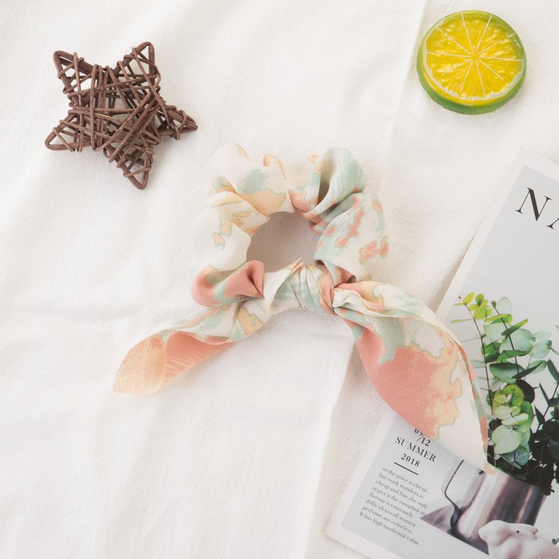 New Arrival Women Tie-dye Hair Scrunchies Elastics Silk Hair Scrunchies Rabbit Ears Hair Ties for Girls Women