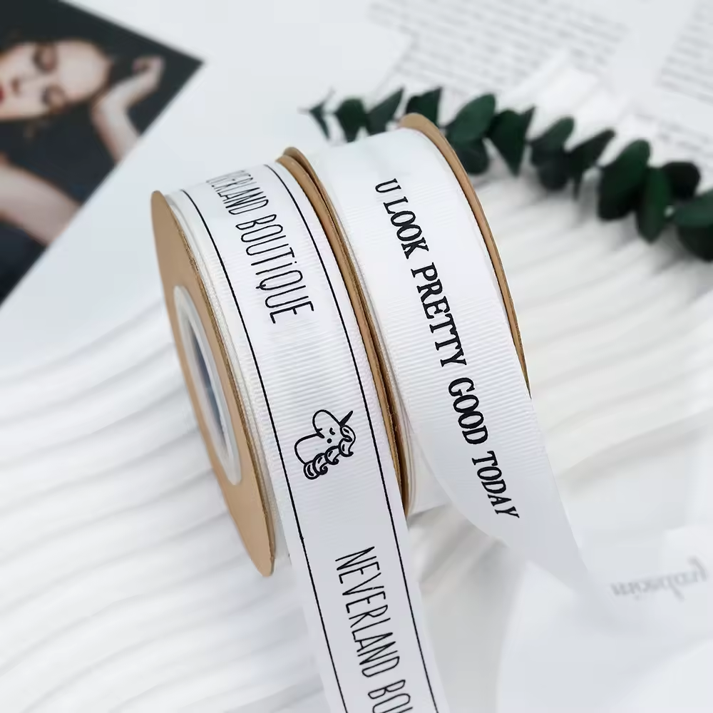 Custom white Printed Pre-Made Self Adhesive gift Wrapping bow Decorative Satin Tie Packing Ribbon Bows With Elastic Loop