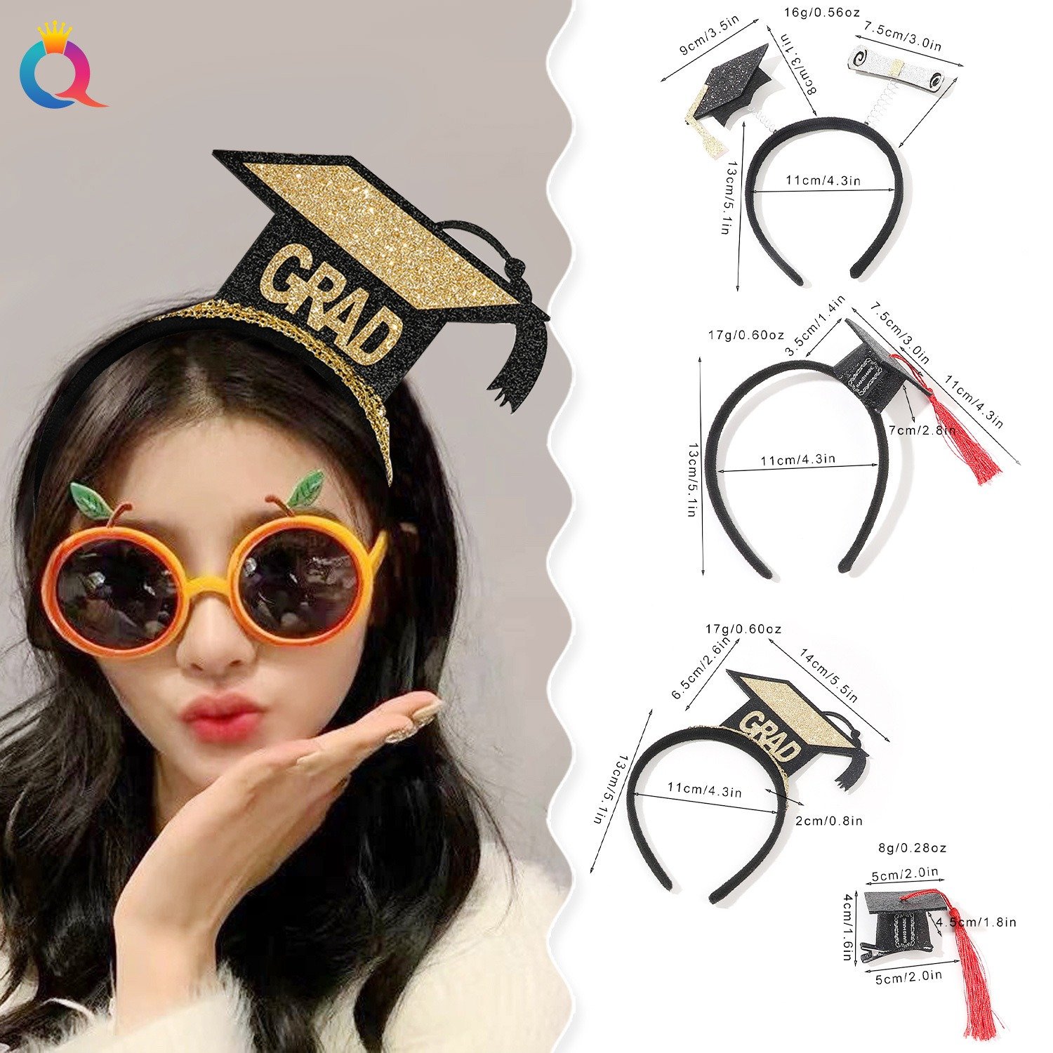 QIYUE Mini Doctoral Hat Graduation Bachelor's Hat Hairband Hairpin High cranial top pressure hair non-slip headband