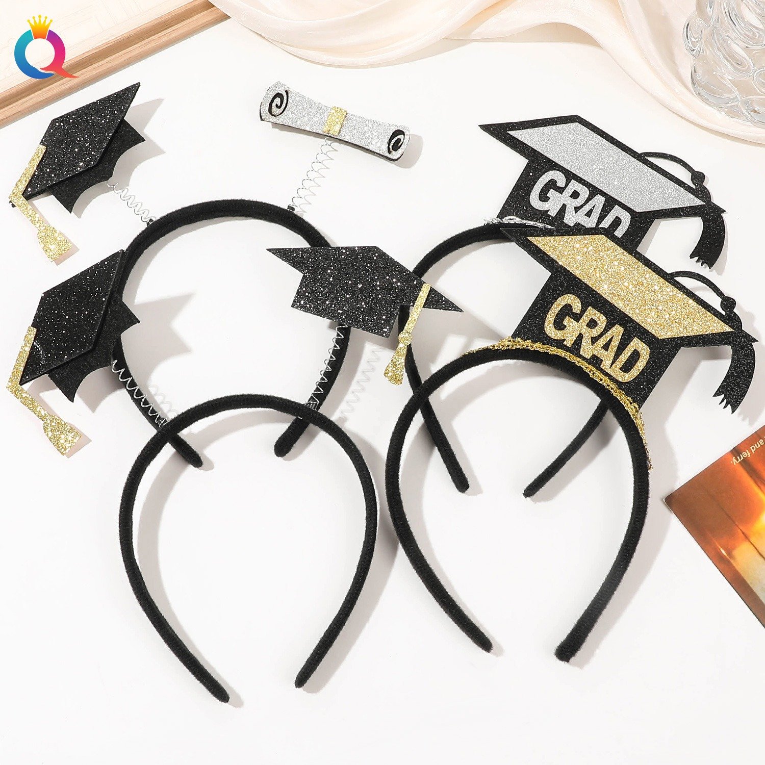 QIYUE Mini Doctoral Hat Graduation Bachelor's Hat Hairband Hairpin High cranial top pressure hair non-slip headband