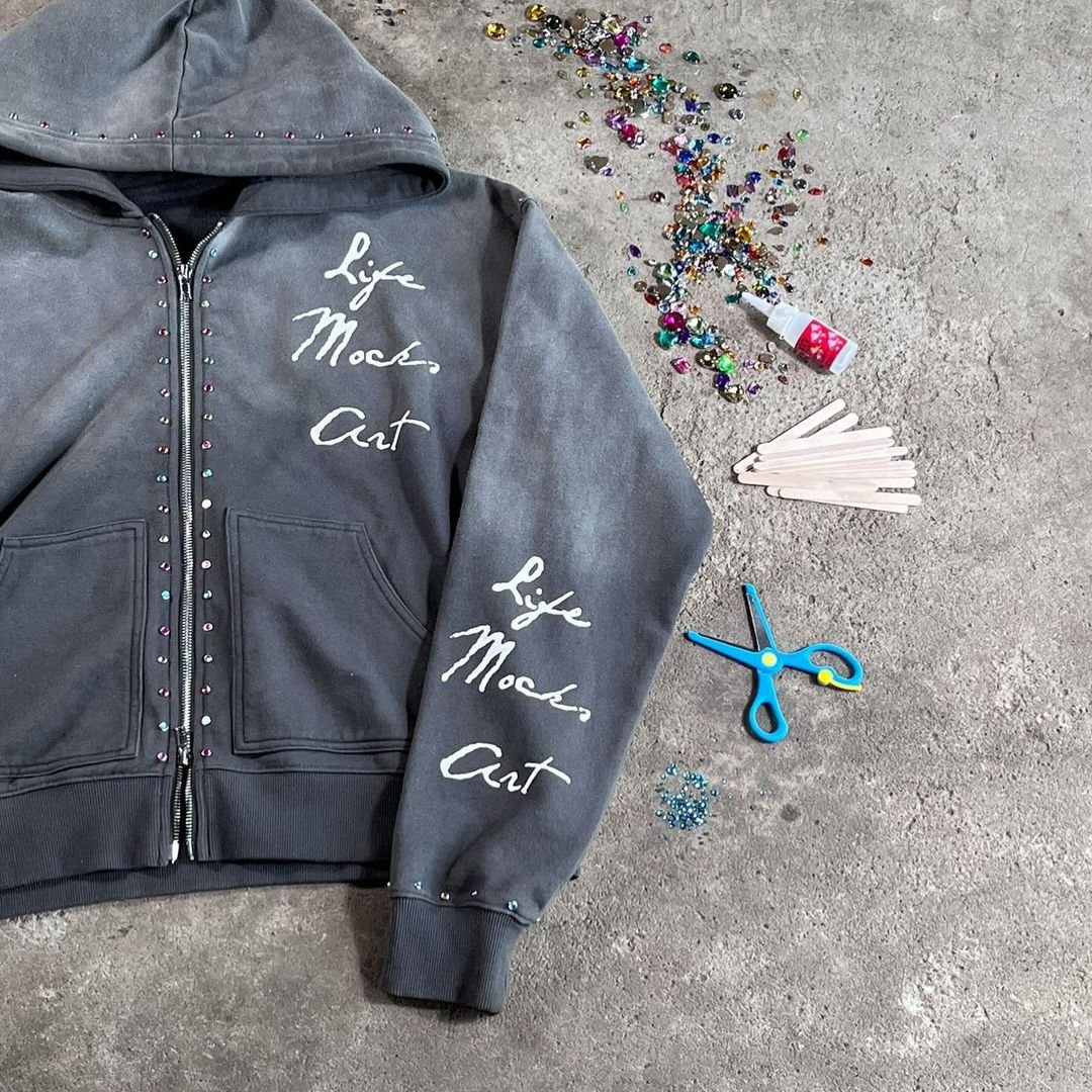 Guangzhou Shangshang Industrial Heavyweight screen Print hoodies 100% Cotton Sweatshirt custom streetwear rhinestone zip hoodie
