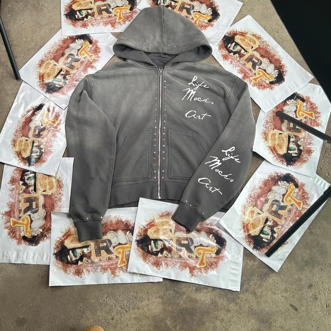 Guangzhou Shangshang Industrial Heavyweight screen Print hoodies 100% Cotton Sweatshirt custom streetwear rhinestone zip hoodie