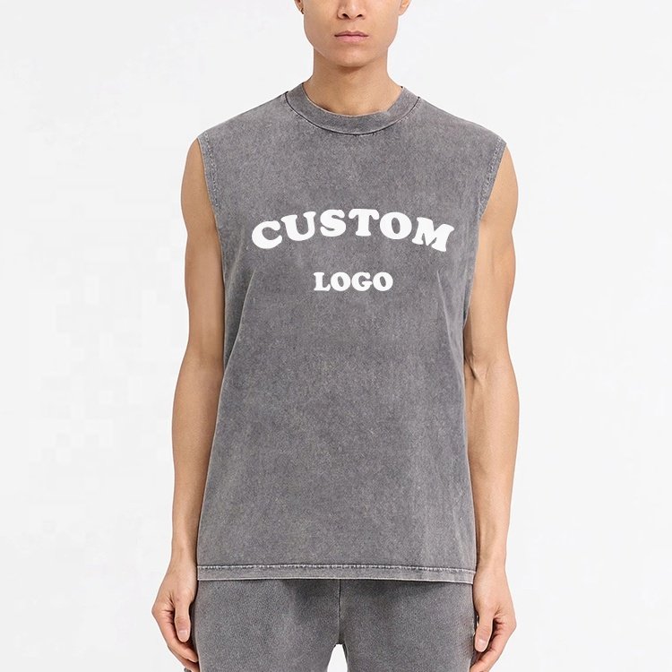 OEM custom bodybuilding singlet stringer acid wash tank top sleeveless t-shirt for men