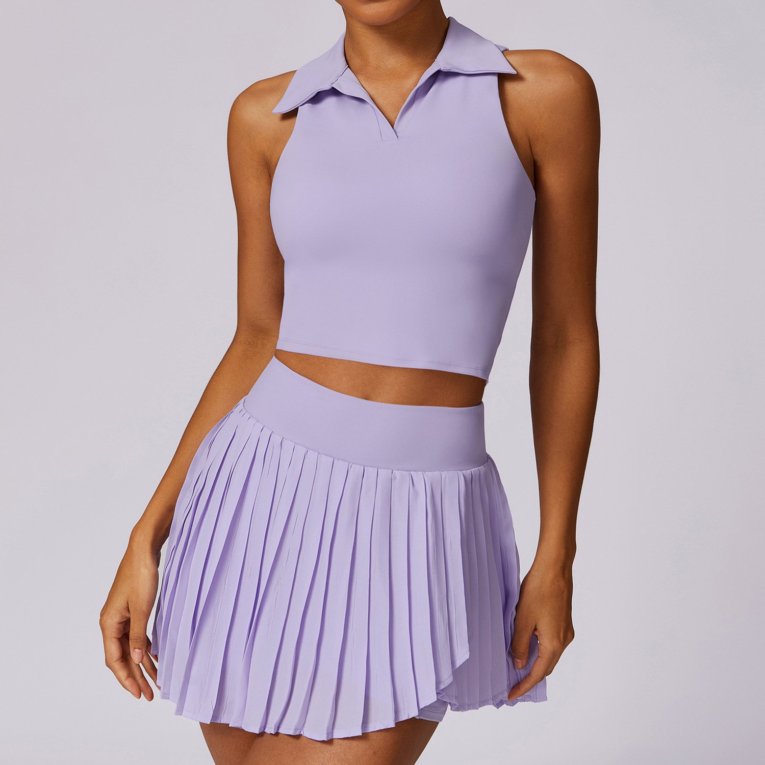 Tennis Outfits Women Skirt Sets 2 Piece Crossover High Waisted Golf Athletic Skorts With Pockets Crop Tops Workout Set