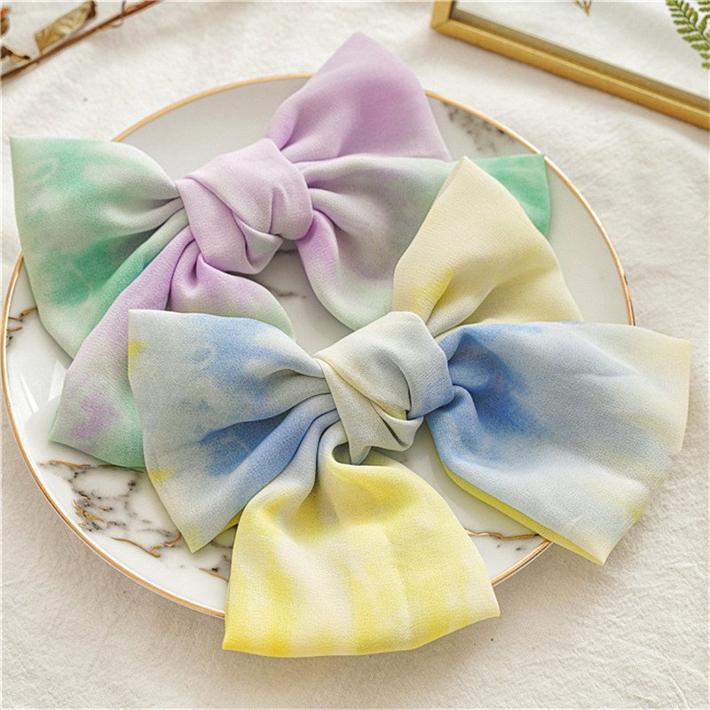 Wholesale hair bows with clips fashion women tie dye hair barrette bow