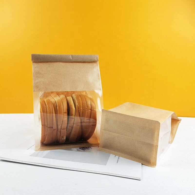 Wholesale White/brown Sliced Toast Bread Paper Bag Tin Ties Bag Croissant Massava Kraft Paper Bag