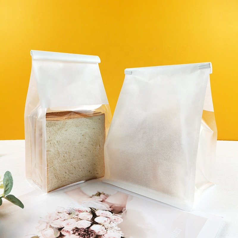 Wholesale White/brown Sliced Toast Bread Paper Bag Tin Ties Bag Croissant Massava Kraft Paper Bag
