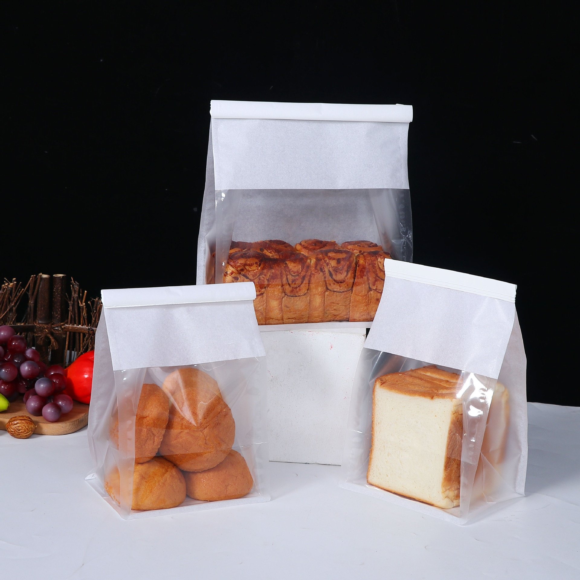 Wholesale White/brown Sliced Toast Bread Paper Bag Tin Ties Bag Croissant Massava Kraft Paper Bag