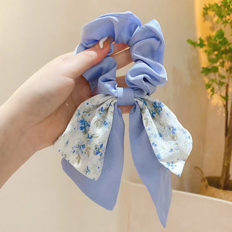 New French floral bow large hair circle Silk scarf headband Temperament female hair tie vintage streamer headwear