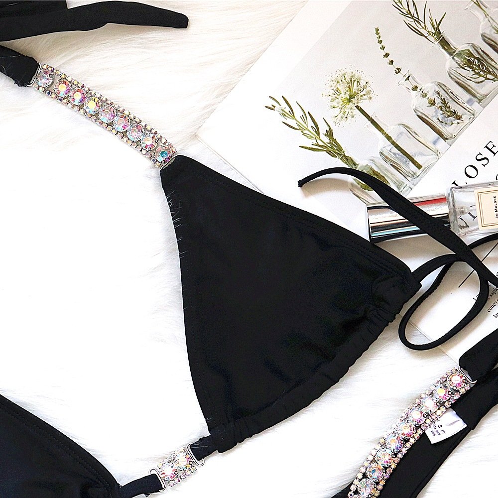 High Quality Hot Bandage Halter Ladies Women Beach Bikini Swimming Swim Suits Set Rhinestone Diamond Swimsuit Two Piece Swimwear