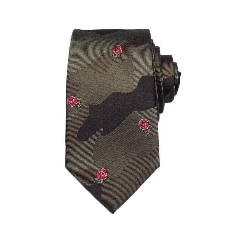 Dark Green Mens Designer Tartan Plaid Neck Ties For Men Red Flower Silk Skinny Formal Logo Tie