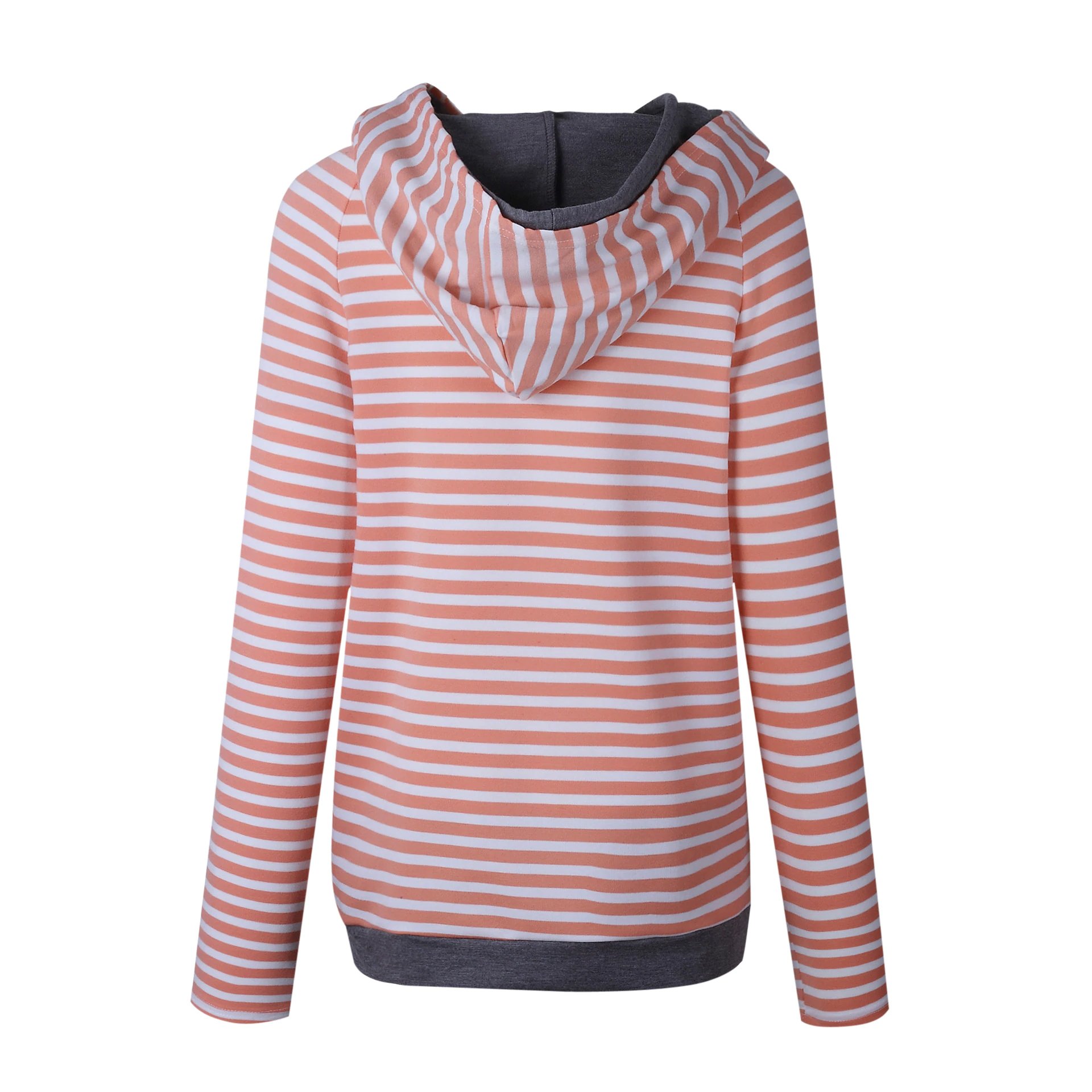Women Casual Hoodie with Striped Pullover Warm Long Sleeve Sweatshirt With Pockets Double Hooded Sweatshirt