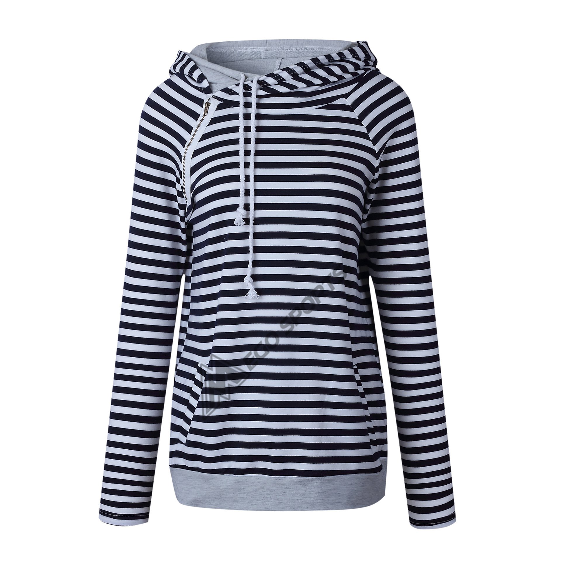 Women Casual Hoodie with Striped Pullover Warm Long Sleeve Sweatshirt With Pockets Double Hooded Sweatshirt