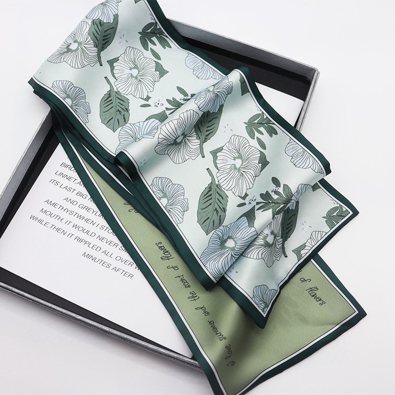 Fashion Floral Scarf Printed Neck Scarves Accessories Long Narrow Ribbon Polyester Bag Scarves Ties for Lady