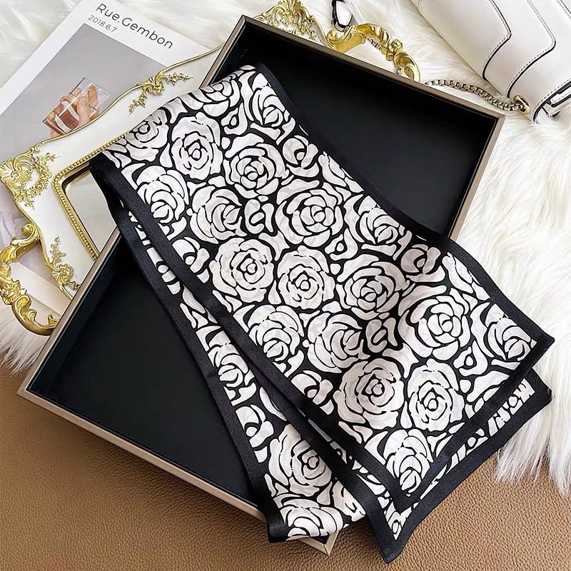 Fashion Floral Scarf Printed Neck Scarves Accessories Long Narrow Ribbon Polyester Bag Scarves Ties for Lady
