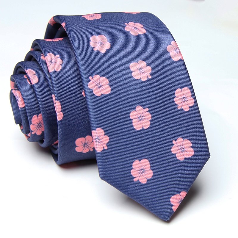 2 Inches mens necktie skinny printed flower polyester navy blue peach floral slim print neck ties 5cm for men