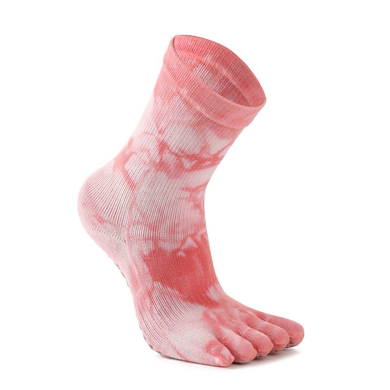 Jingwen OEM Tenidos Anudados Calcetines Non-Slip Five Finger Long Yoga Socks Casual Socks Breathable Tie Dye Pilates Socks