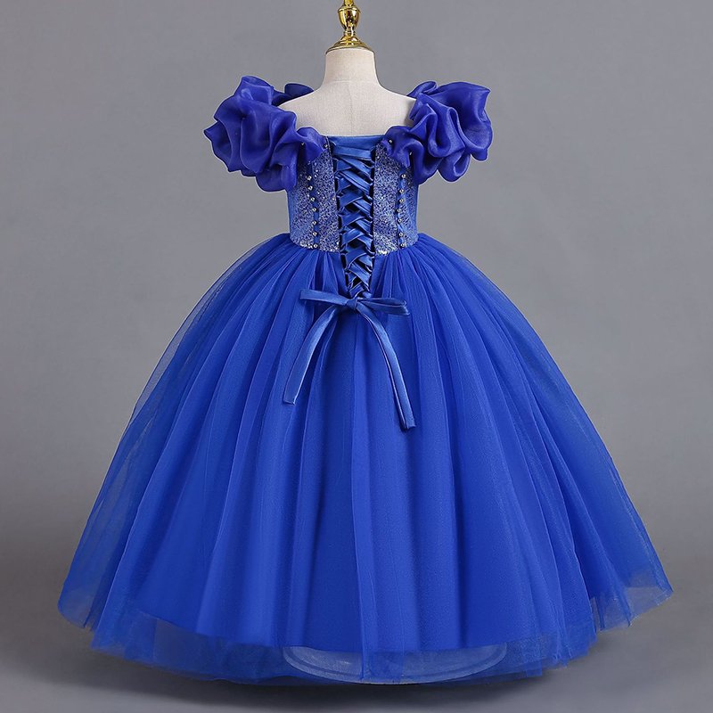 High quality short sleeve dress for girls tie silk princess dress for children lace puffy yarn party princess skirt for girl