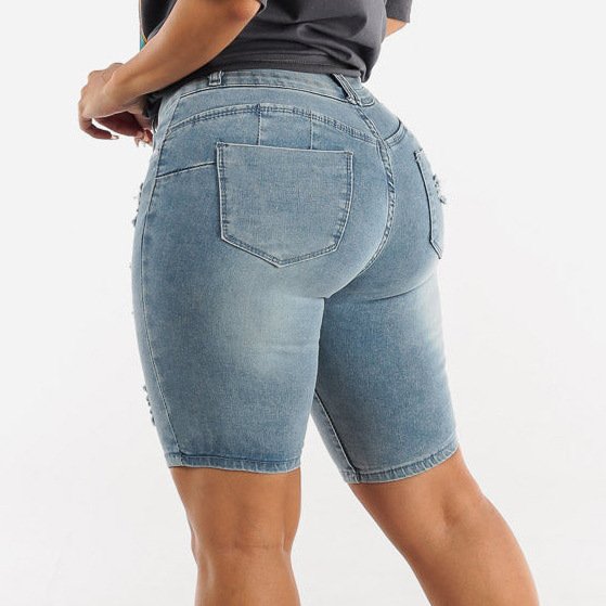 Women Summer Destroyed Hole High Waisted Mini Shorts Casual Women Elastic Slim Bodycon Denim Shorts Ripped Jeans Wholesale