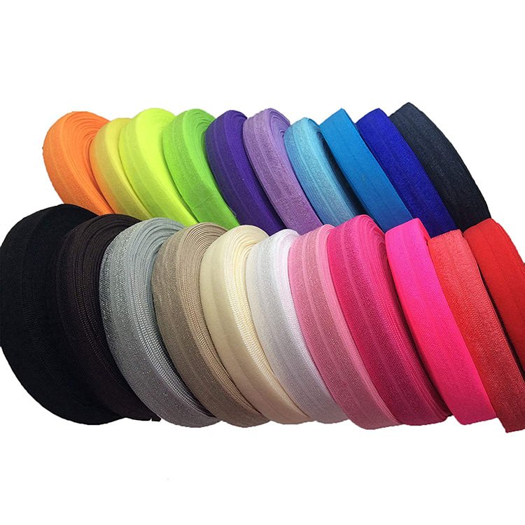 5/8 inch Solid Color Sewing Fold Over Elastic Band Stretch FOE And Foldover FOE Trim Elastic Ribbon for Hair Ties Headbands
