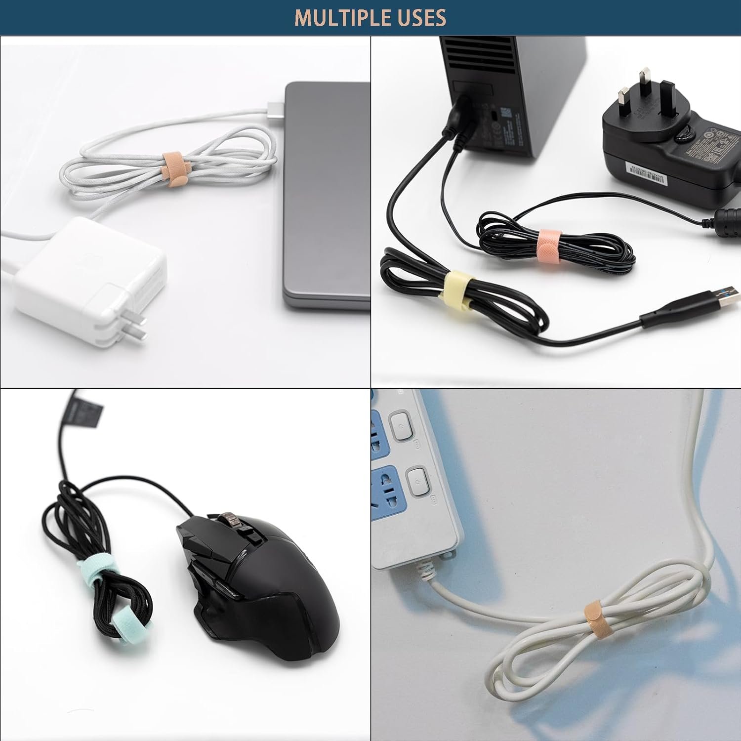 Hook Loop Cable Tie 1/2" Nylon Hook And Loop Fastener Tape Thin Pre-cut Design Wire Management Adjustable Cord Organizer