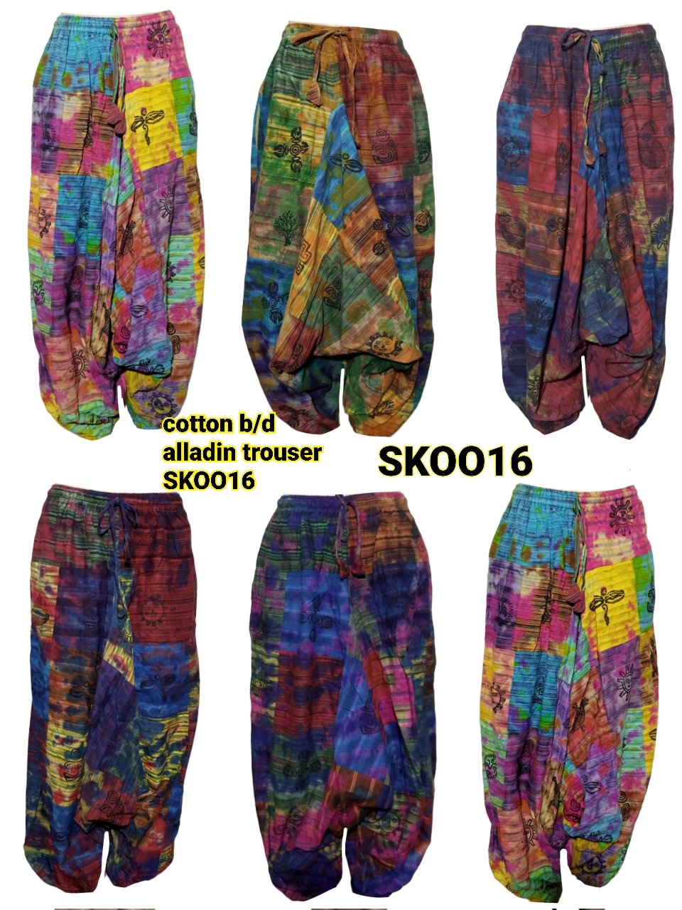 Cotton acid wash patch rainbow harem trouser fashionable cotton acid wash men harem trouser export quality fabric trouser
