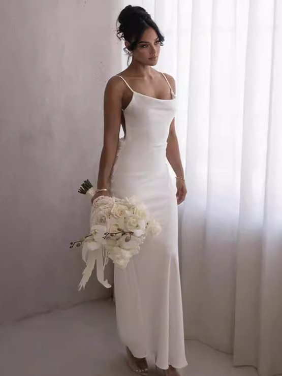 2024 Summer New Women's Clothing Temperament Flower Design Backless Strap Pile Collar Dress Women