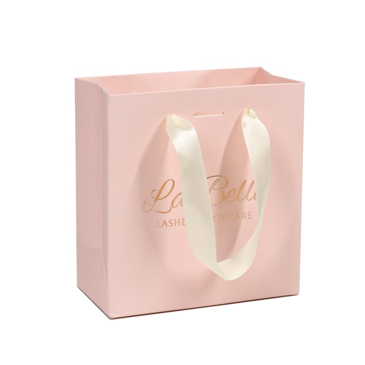 Wholesale Gift Shopping Art Pink Paper Bag Custom Your Own Logo With Ribbon Handle