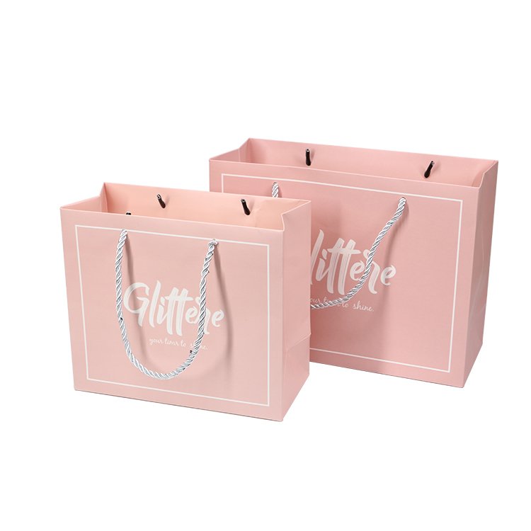 Wholesale Gift Shopping Art Pink Paper Bag Custom Your Own Logo With Ribbon Handle