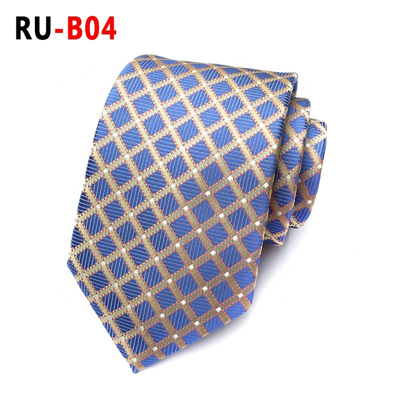 Factory hot sale fashion neckties classic men's striped checked black white check tie jacquard polyester ties