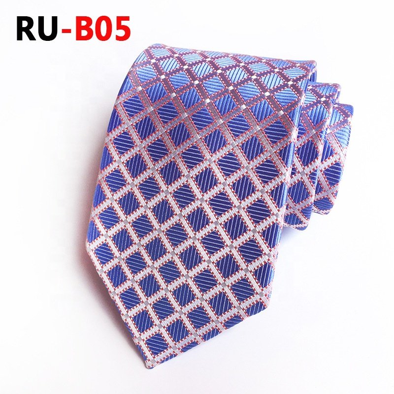 Factory hot sale fashion neckties classic men's striped checked black white check tie jacquard polyester ties