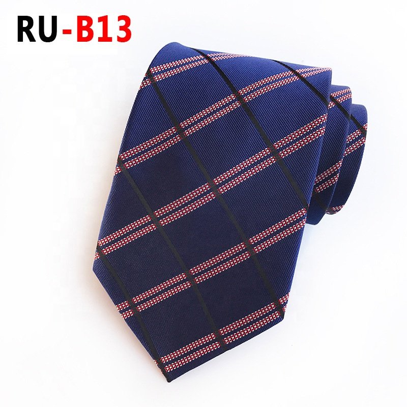 Factory hot sale fashion neckties classic men's striped checked black white check tie jacquard polyester ties