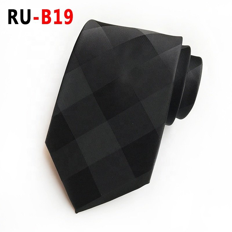 Factory hot sale fashion neckties classic men's striped checked black white check tie jacquard polyester ties