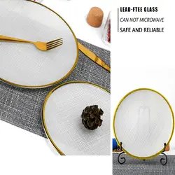 Luxury Minimalist High Quality Glass Plates Dinnerware Charger Plates Round White Dinner Plate Set with Gold Rim for Wedding
