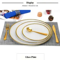 Luxury Minimalist High Quality Glass Plates Dinnerware Charger Plates Round White Dinner Plate Set with Gold Rim for Wedding