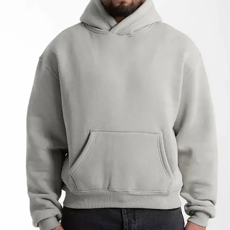 Custom High Quality Pullover Hoodie Men No String Streetwear Blank Cotton Heavyweight Cropped Boxy Fit Hoodie