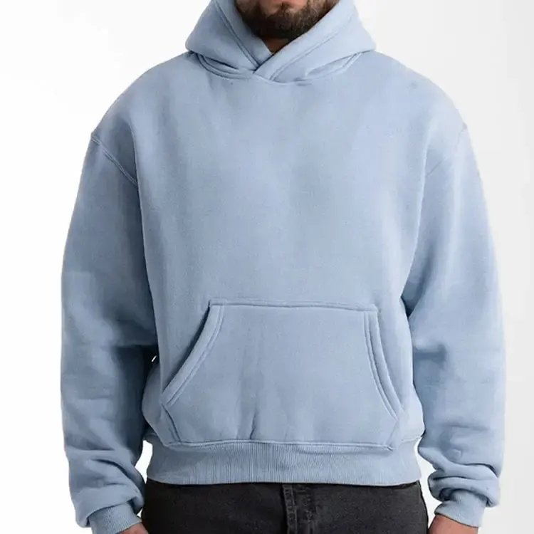Custom High Quality Pullover Hoodie Men No String Streetwear Blank Cotton Heavyweight Cropped Boxy Fit Hoodie