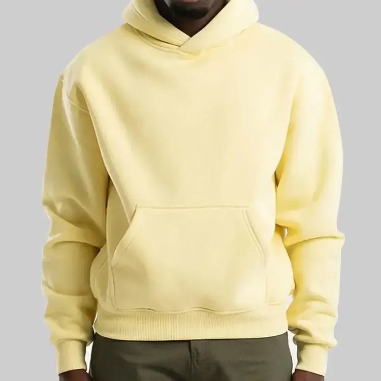 Custom High Quality Pullover Hoodie Men No String Streetwear Blank Cotton Heavyweight Cropped Boxy Fit Hoodie