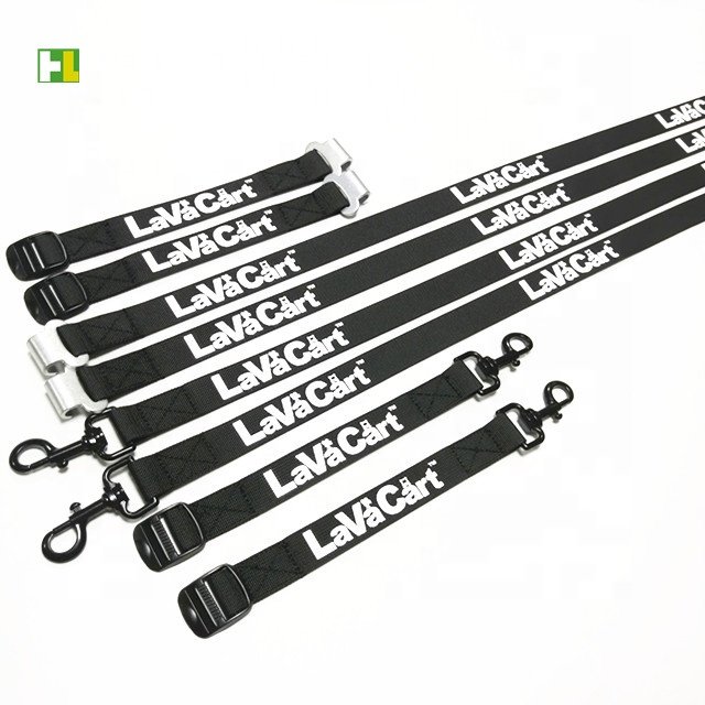 Full personal printed logo custom load straps with flat hooks ladder buckle tie down