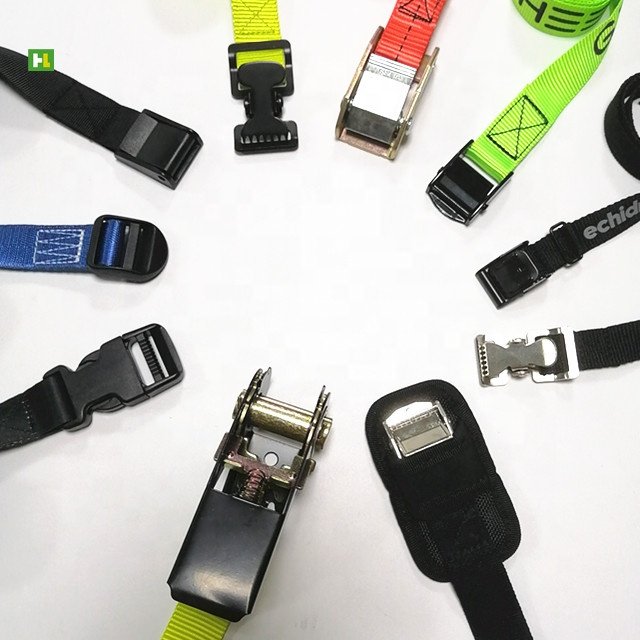 Full personal printed logo custom load straps with flat hooks ladder buckle tie down