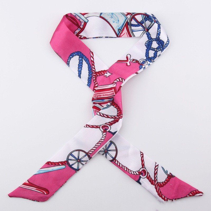 New Women Printed Satin Scarves Long Ribbons Lady Silk Hairband Small Hair Scarf Bow Tie Bags Accessories