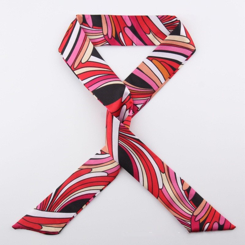 New Women Printed Satin Scarves Long Ribbons Lady Silk Hairband Small Hair Scarf Bow Tie Bags Accessories