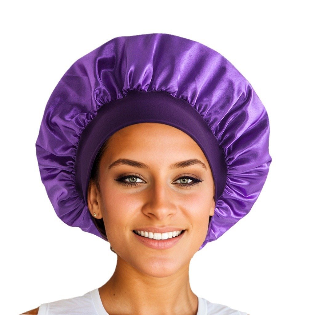 Customizable Logo Silk Bonnet Elastic Wide Band Hair Wrap Satin Bonnets Shower Cap for Sleeping Curly Hair Hair Bonnet Cap