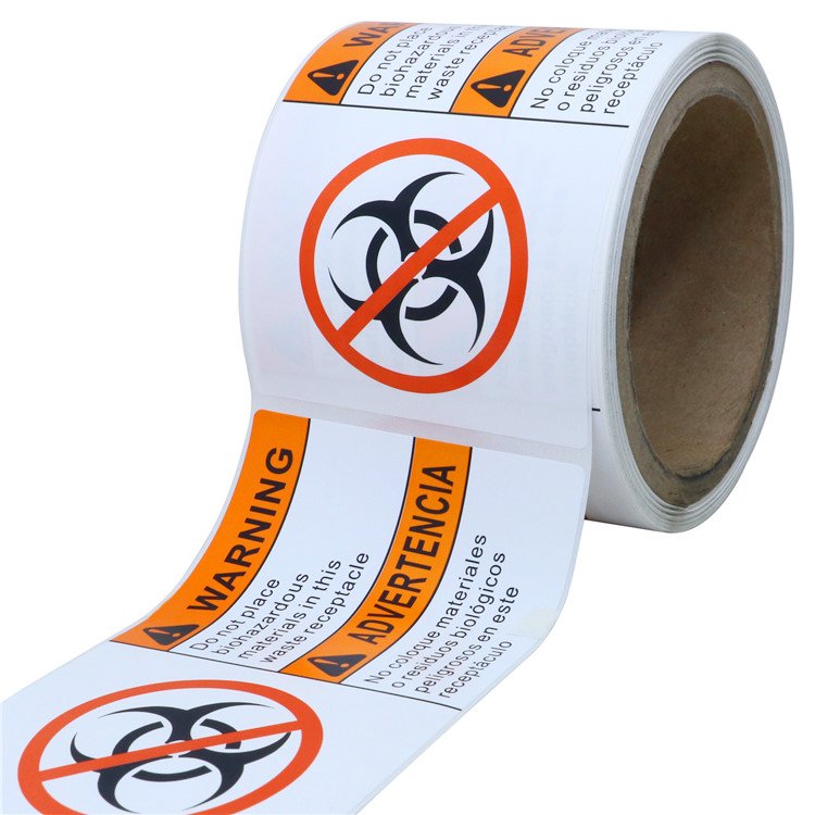 Costom Print 3 x 5 inch 4 X 4 Inch Orange-Black White-Black Red-Orange Printed Biohazard Warning Labels Sticker roll