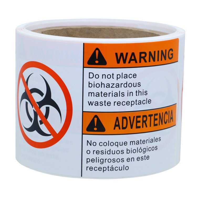 Costom Print 3 x 5 inch 4 X 4 Inch Orange-Black White-Black Red-Orange Printed Biohazard Warning Labels Sticker roll