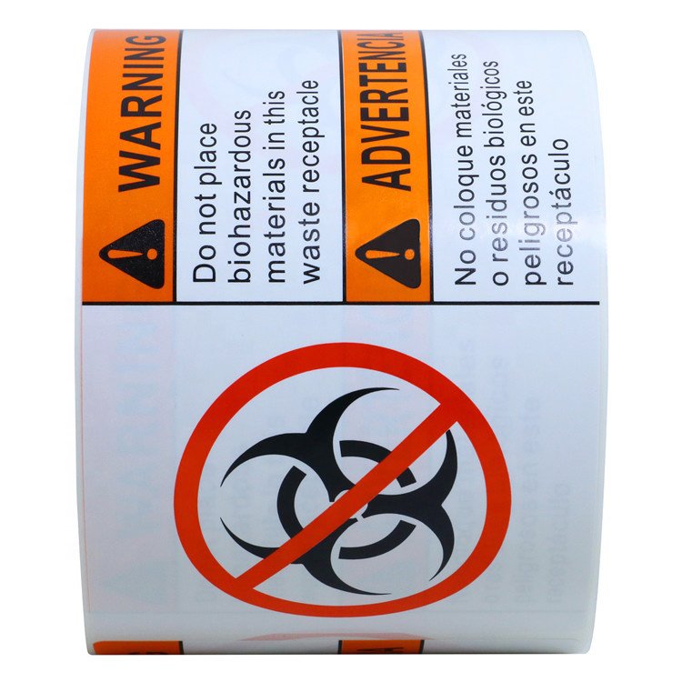 Costom Print 3 x 5 inch 4 X 4 Inch Orange-Black White-Black Red-Orange Printed Biohazard Warning Labels Sticker roll