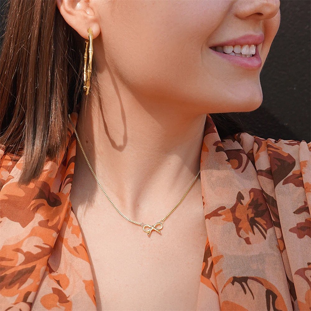 18K Gold Plated Daily Wear Bow Tie Star Shape Fashion Pendant Necklace For Women