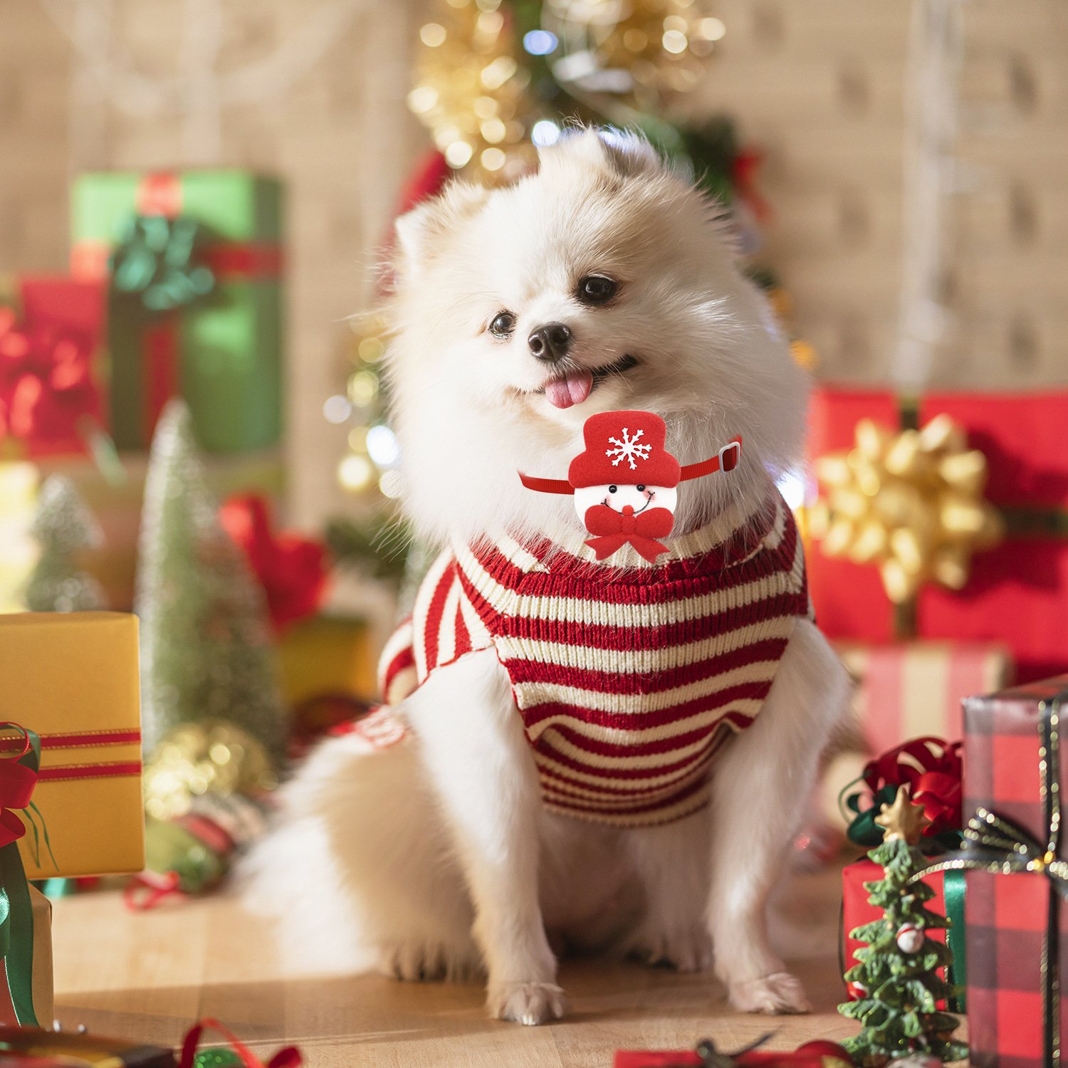 New Christmas Pet Bow Xmas Dog Bow Collar Adjustable Size Dog Cat Plush Bow Accessories